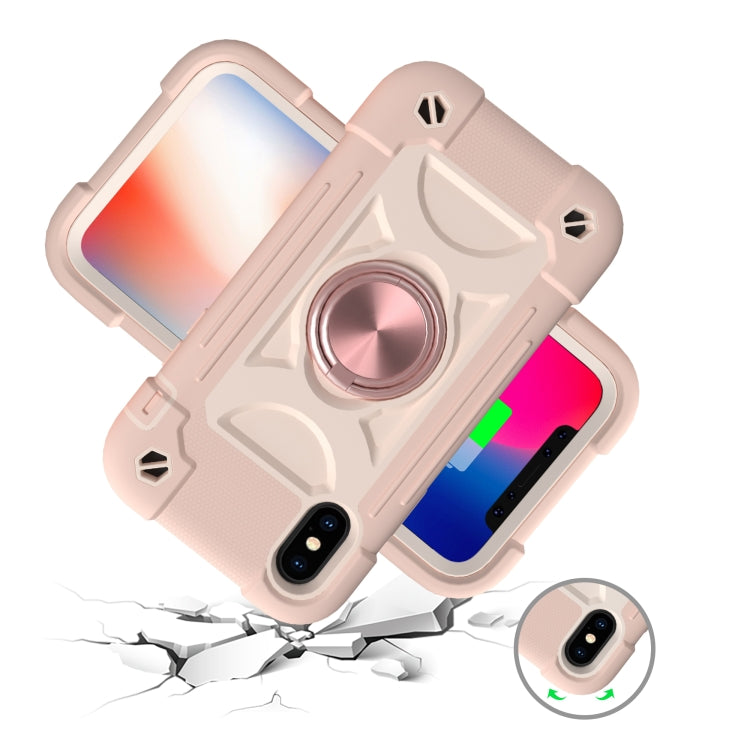 For iPhone X / XS Shockproof Silicone + PC Protective Case with Dual-Ring Holder