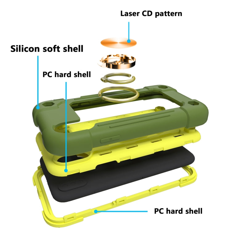 For iPhone X / XS Shockproof Silicone + PC Protective Case with Dual-Ring Holder