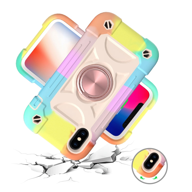 For iPhone X / XS Shockproof Silicone + PC Protective Case with Dual-Ring Holder