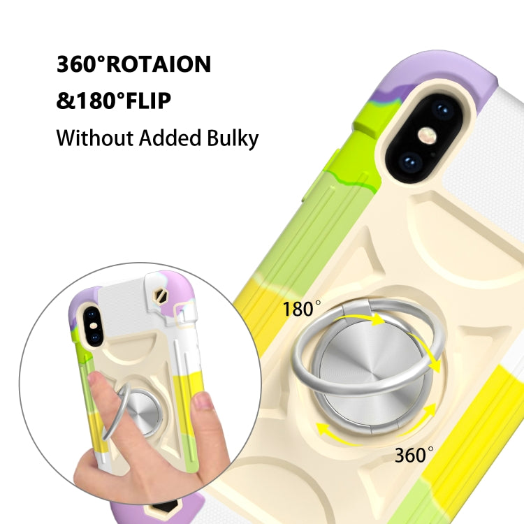 For iPhone X / XS Shockproof Silicone + PC Protective Case with Dual-Ring Holder