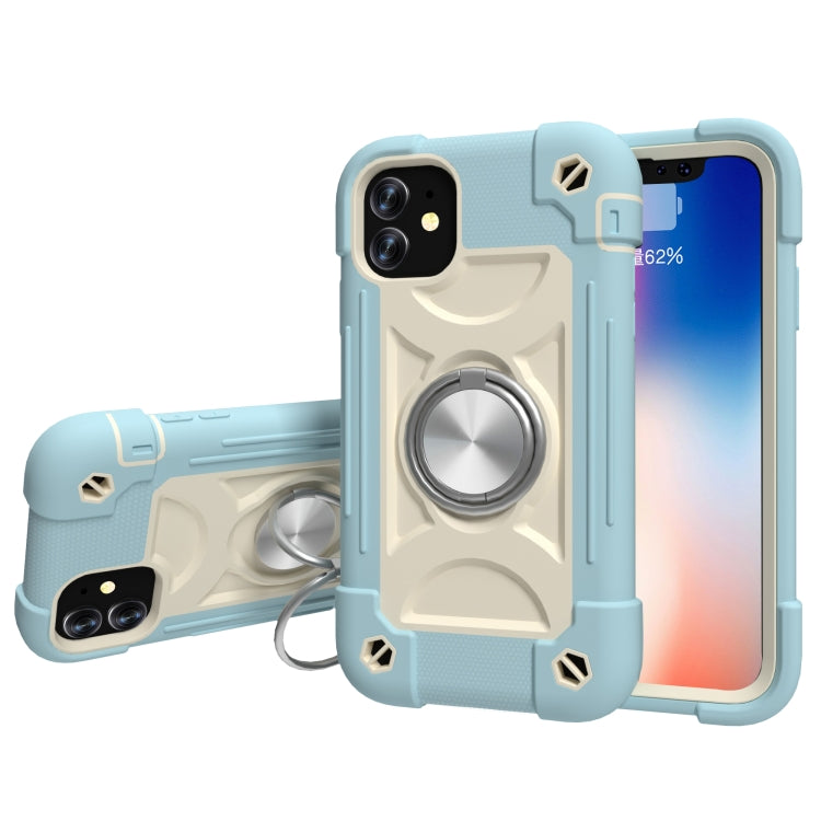 For iPhone 11 Pro Shockproof Silicone + PC Protective Case with Dual-Ring Holder