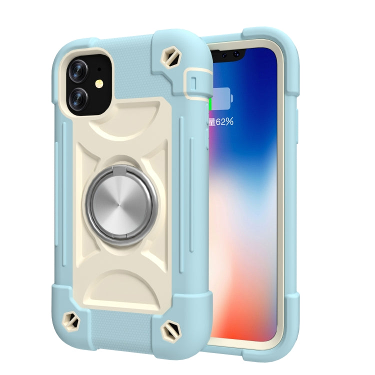 For iPhone 11 Pro Shockproof Silicone + PC Protective Case with Dual-Ring Holder