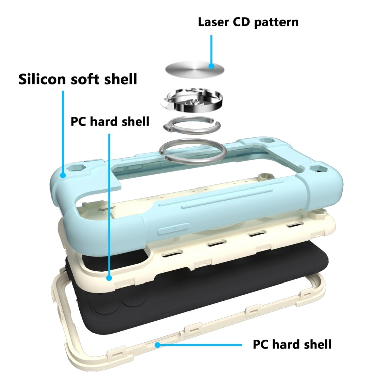 For iPhone 11 Pro Shockproof Silicone + PC Protective Case with Dual-Ring Holder