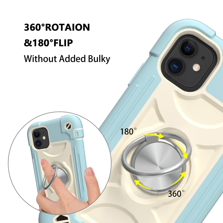 For iPhone 11 Pro Shockproof Silicone + PC Protective Case with Dual-Ring Holder