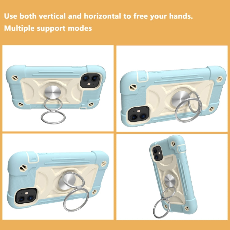 For iPhone 11 Pro Shockproof Silicone + PC Protective Case with Dual-Ring Holder