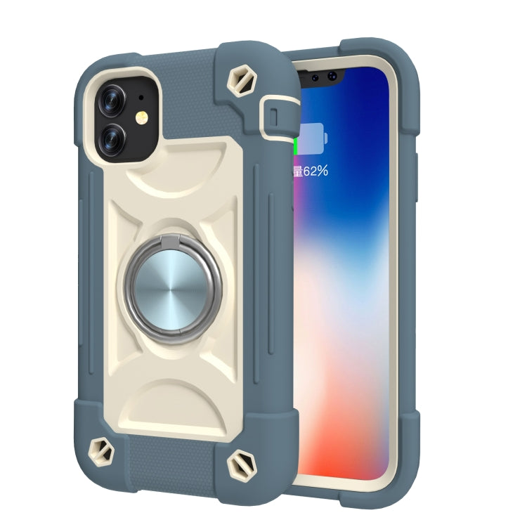 For iPhone 11 Pro Shockproof Silicone + PC Protective Case with Dual-Ring Holder