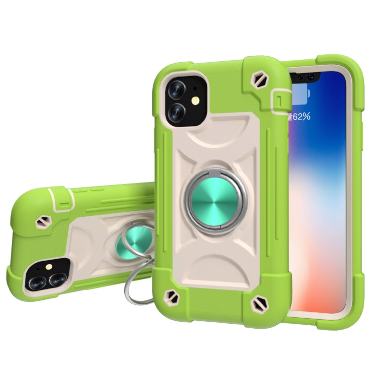 For iPhone 11 Pro Shockproof Silicone + PC Protective Case with Dual-Ring Holder
