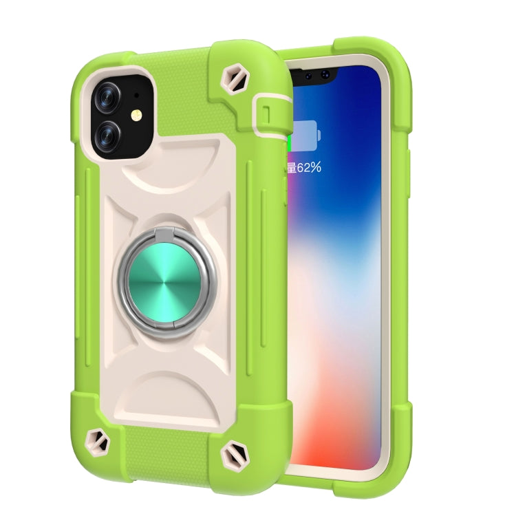 For iPhone 11 Pro Shockproof Silicone + PC Protective Case with Dual-Ring Holder