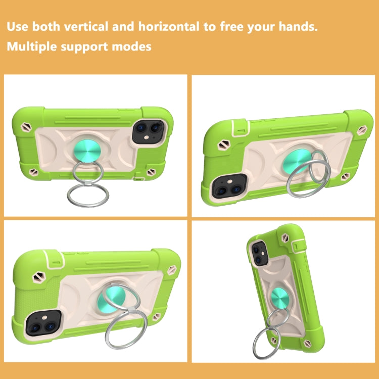 For iPhone 11 Pro Shockproof Silicone + PC Protective Case with Dual-Ring Holder