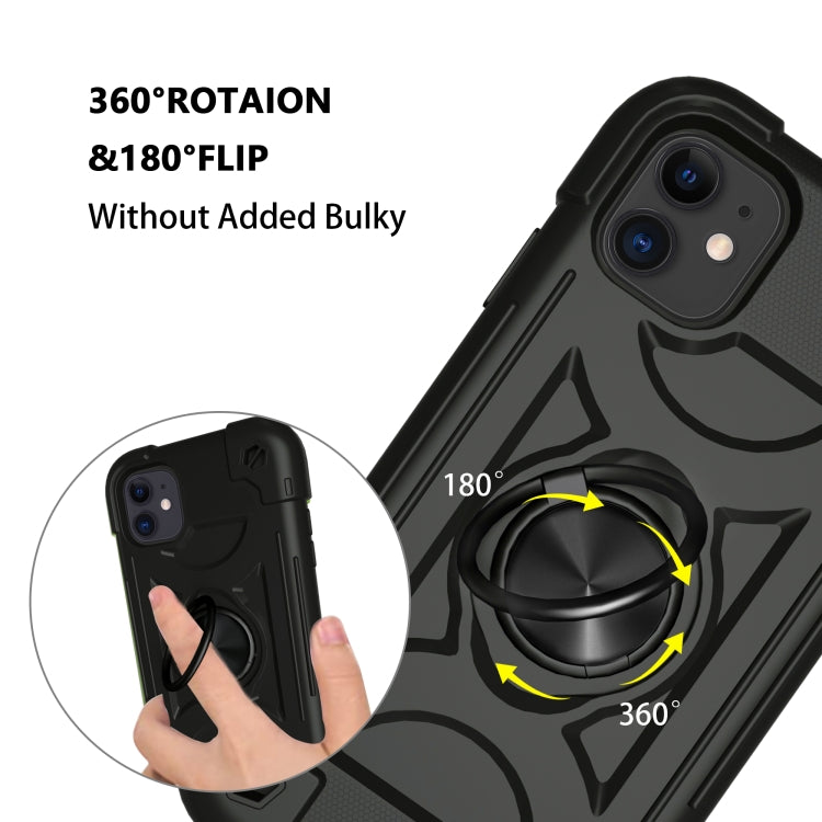 For iPhone 11 Pro Shockproof Silicone + PC Protective Case with Dual-Ring Holder