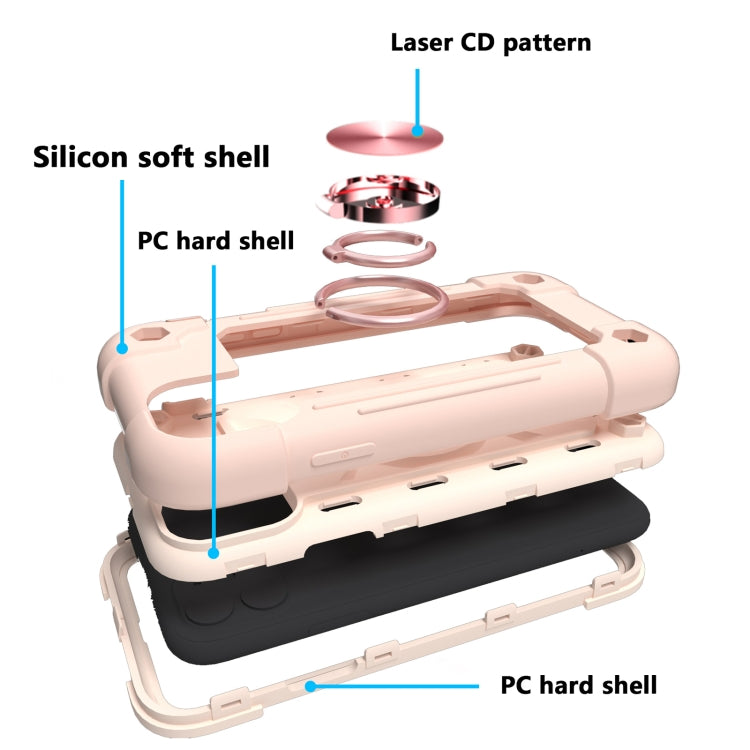 For iPhone 11 Pro Shockproof Silicone + PC Protective Case with Dual-Ring Holder
