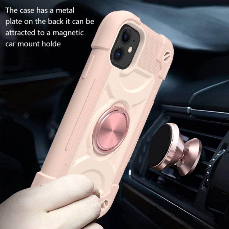 For iPhone 11 Pro Shockproof Silicone + PC Protective Case with Dual-Ring Holder