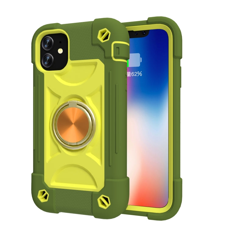 For iPhone 11 Pro Shockproof Silicone + PC Protective Case with Dual-Ring Holder