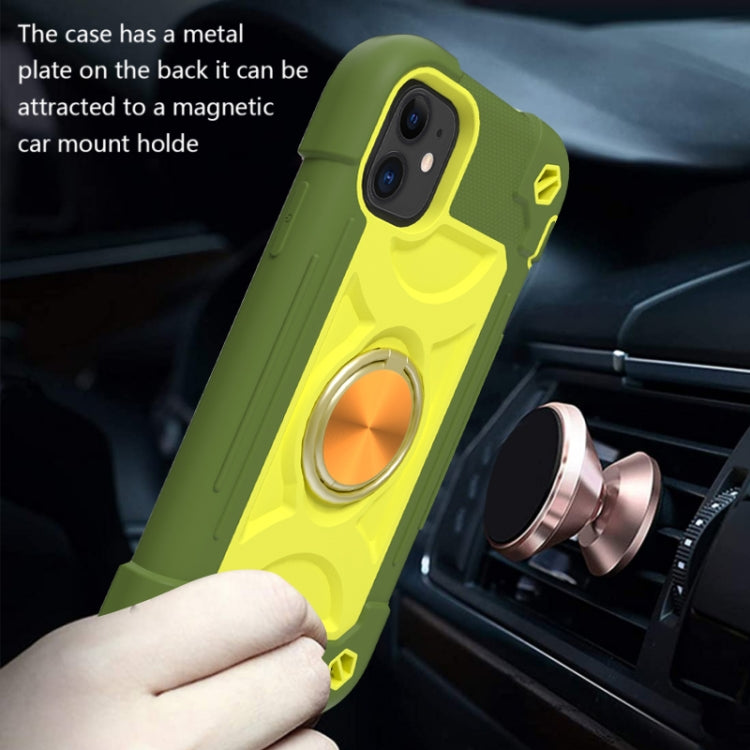 For iPhone 11 Pro Shockproof Silicone + PC Protective Case with Dual-Ring Holder