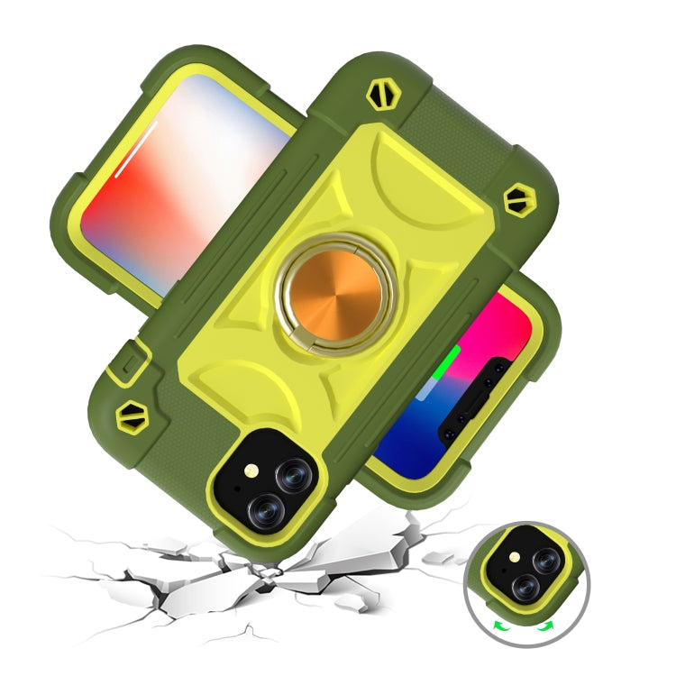 For iPhone 11 Pro Shockproof Silicone + PC Protective Case with Dual-Ring Holder