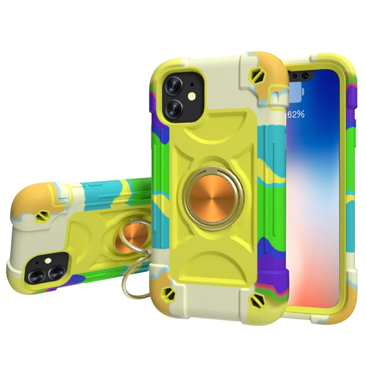 For iPhone 11 Pro Shockproof Silicone + PC Protective Case with Dual-Ring Holder