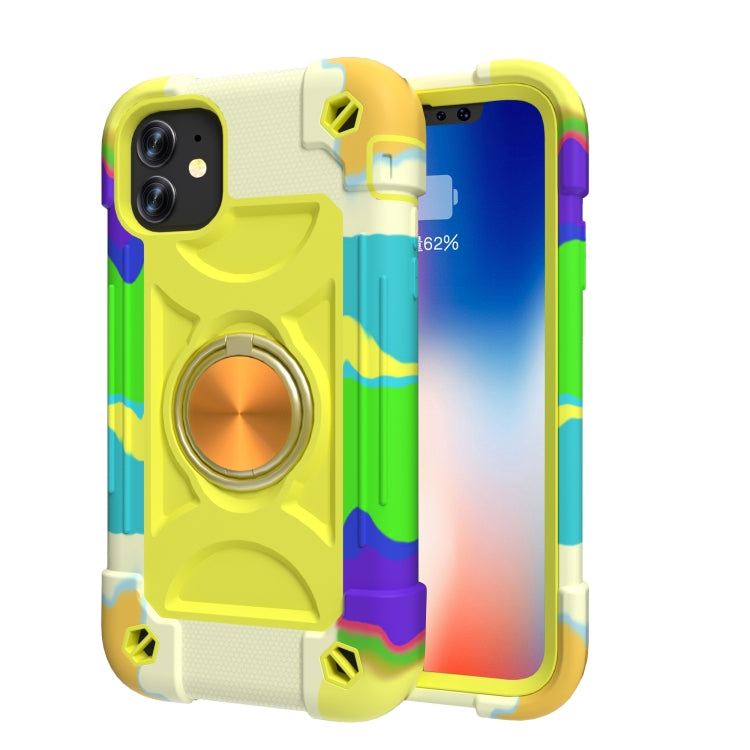 For iPhone 11 Pro Shockproof Silicone + PC Protective Case with Dual-Ring Holder