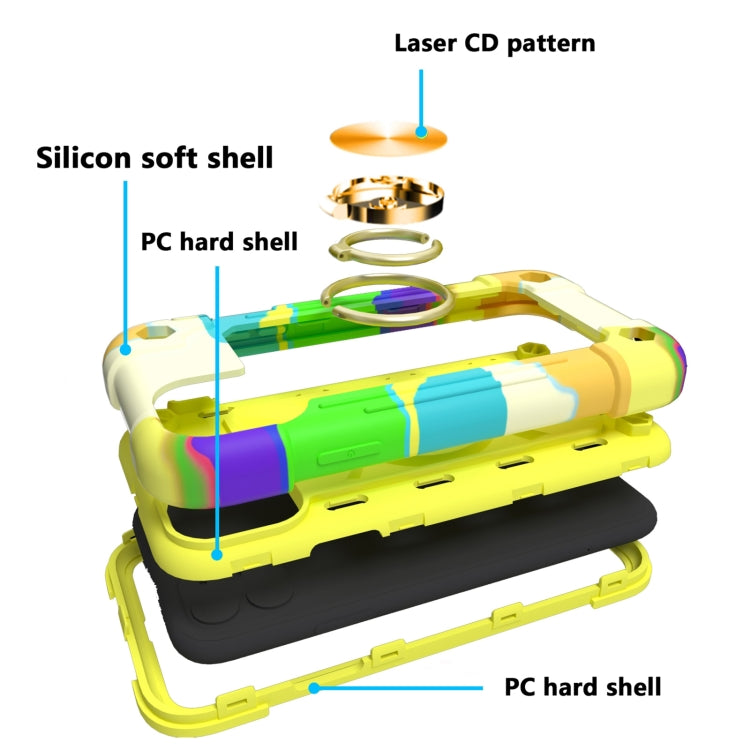 For iPhone 11 Pro Shockproof Silicone + PC Protective Case with Dual-Ring Holder