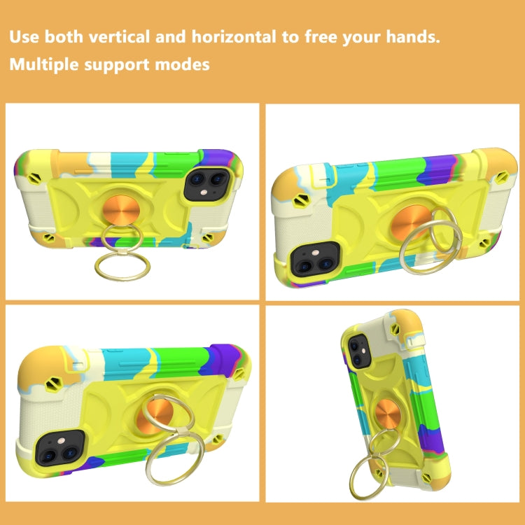 For iPhone 11 Pro Shockproof Silicone + PC Protective Case with Dual-Ring Holder