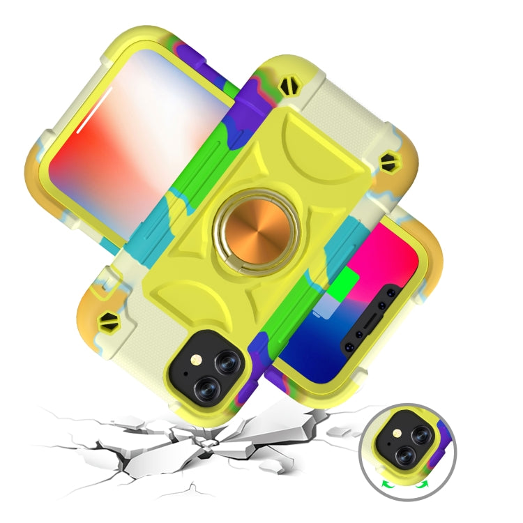 For iPhone 11 Pro Shockproof Silicone + PC Protective Case with Dual-Ring Holder
