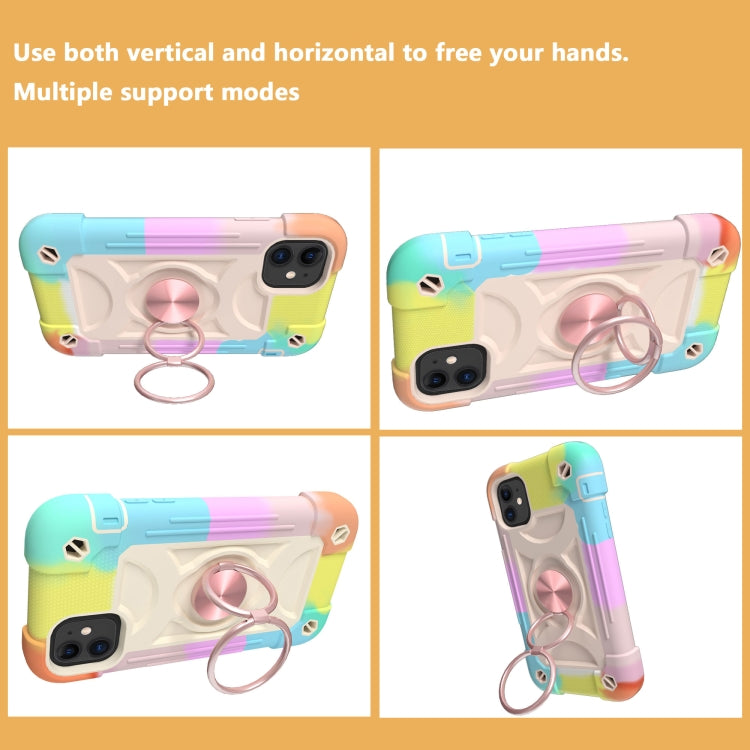 For iPhone 11 Pro Shockproof Silicone + PC Protective Case with Dual-Ring Holder
