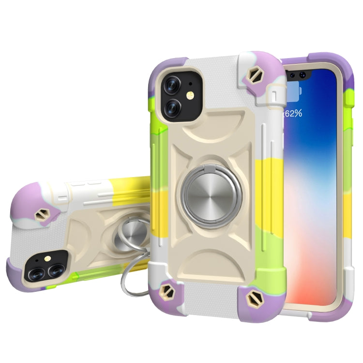 For iPhone 11 Pro Shockproof Silicone + PC Protective Case with Dual-Ring Holder