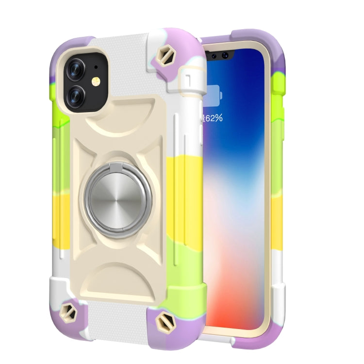 For iPhone 11 Pro Shockproof Silicone + PC Protective Case with Dual-Ring Holder