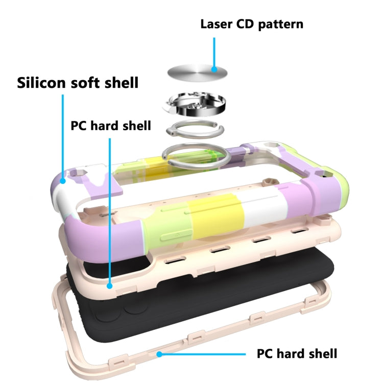 For iPhone 11 Pro Shockproof Silicone + PC Protective Case with Dual-Ring Holder