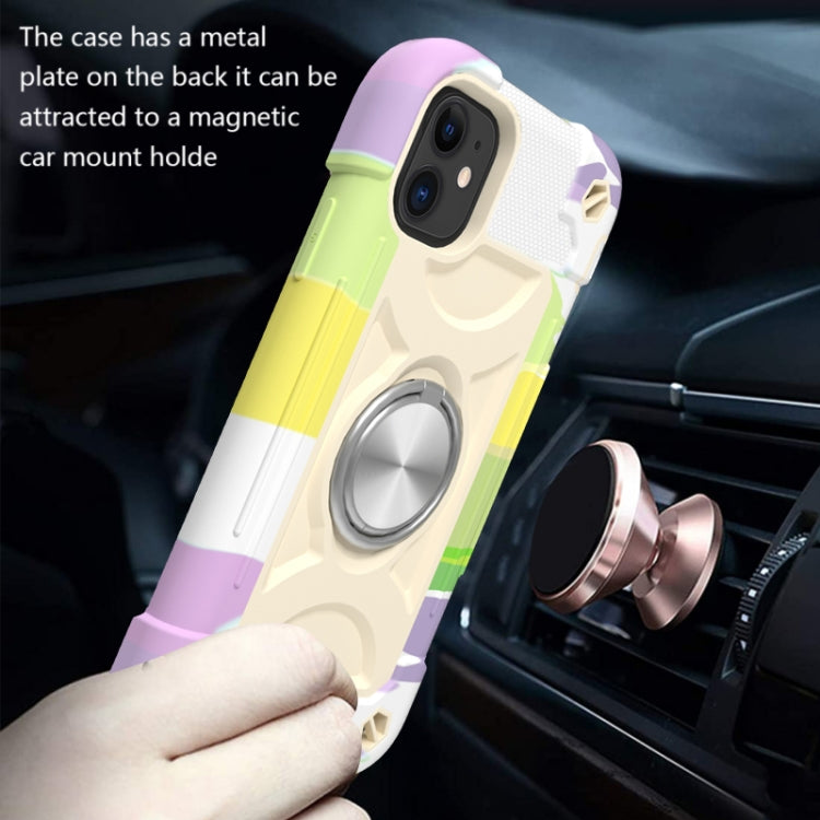 For iPhone 11 Pro Shockproof Silicone + PC Protective Case with Dual-Ring Holder