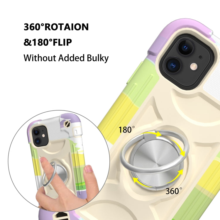 For iPhone 11 Pro Shockproof Silicone + PC Protective Case with Dual-Ring Holder