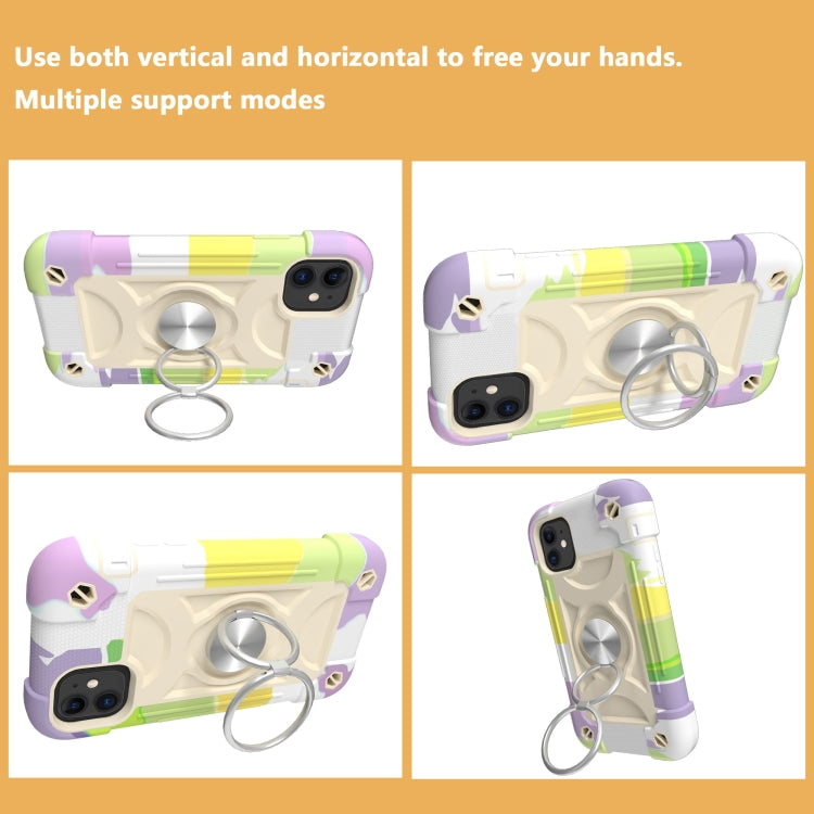 For iPhone 11 Pro Shockproof Silicone + PC Protective Case with Dual-Ring Holder