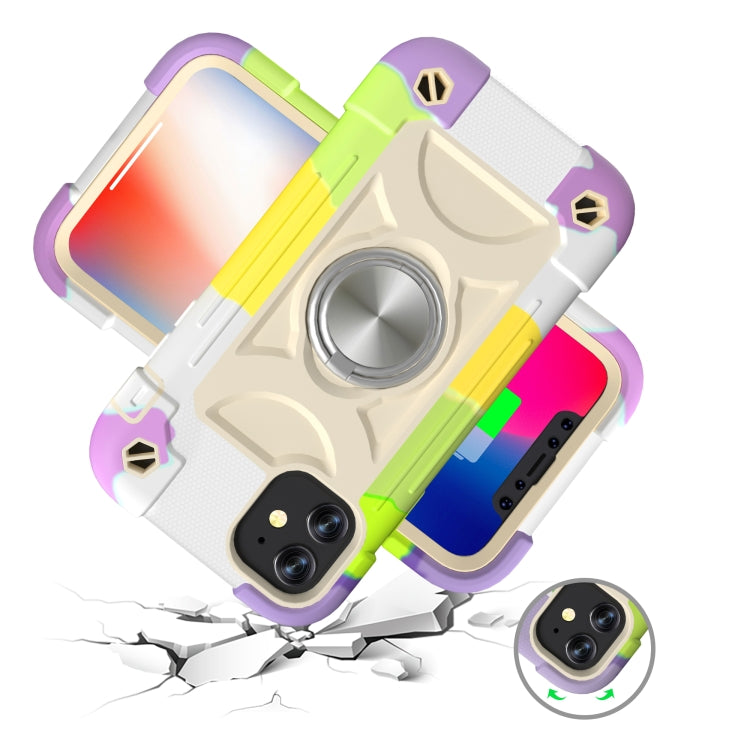 For iPhone 11 Pro Shockproof Silicone + PC Protective Case with Dual-Ring Holder