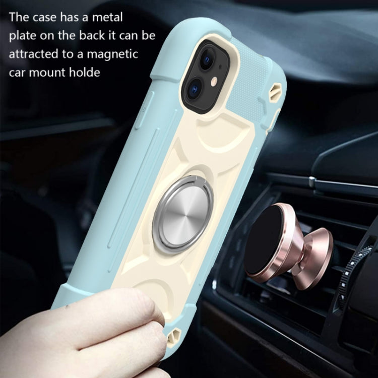 For iPhone 11 Pro Max Shockproof Silicone + PC Protective Case with Dual-Ring Holder