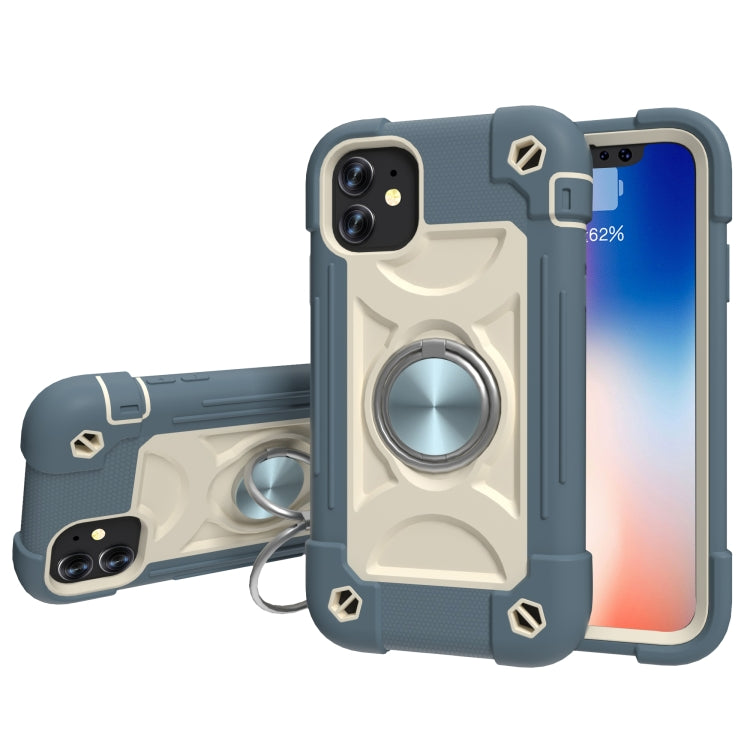 For iPhone 11 Pro Max Shockproof Silicone + PC Protective Case with Dual-Ring Holder