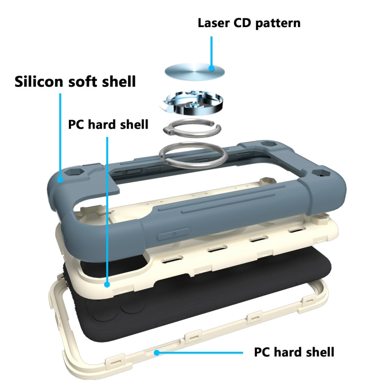 For iPhone 11 Pro Max Shockproof Silicone + PC Protective Case with Dual-Ring Holder