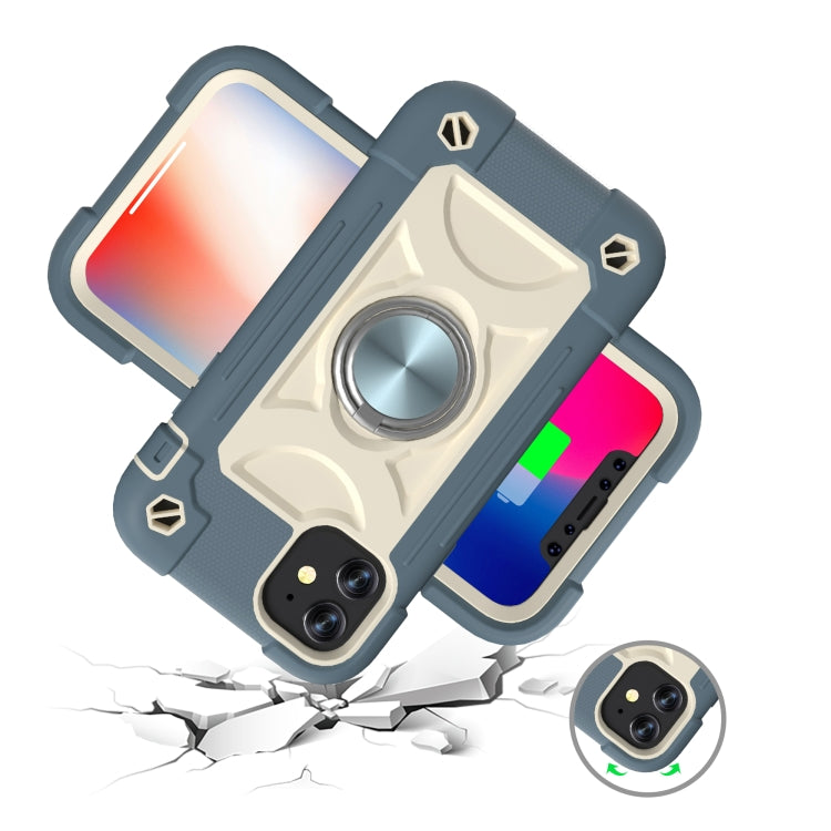 For iPhone 11 Pro Max Shockproof Silicone + PC Protective Case with Dual-Ring Holder