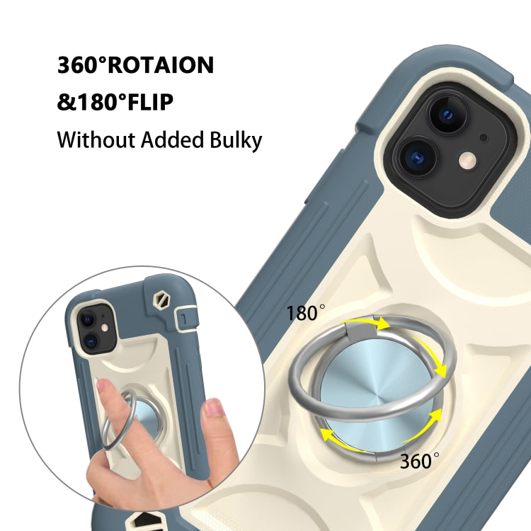 For iPhone 11 Pro Max Shockproof Silicone + PC Protective Case with Dual-Ring Holder