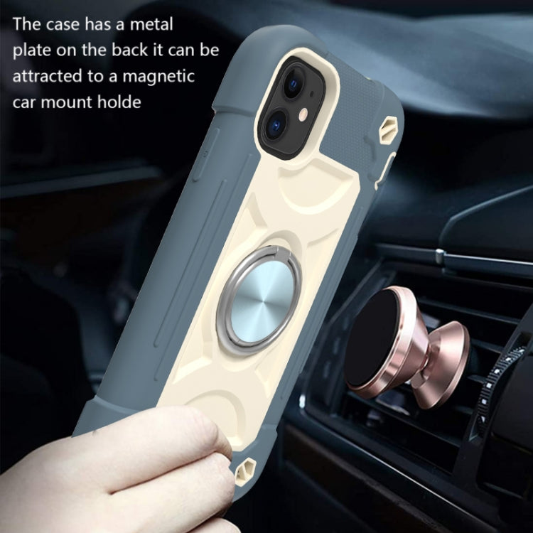 For iPhone 11 Pro Max Shockproof Silicone + PC Protective Case with Dual-Ring Holder