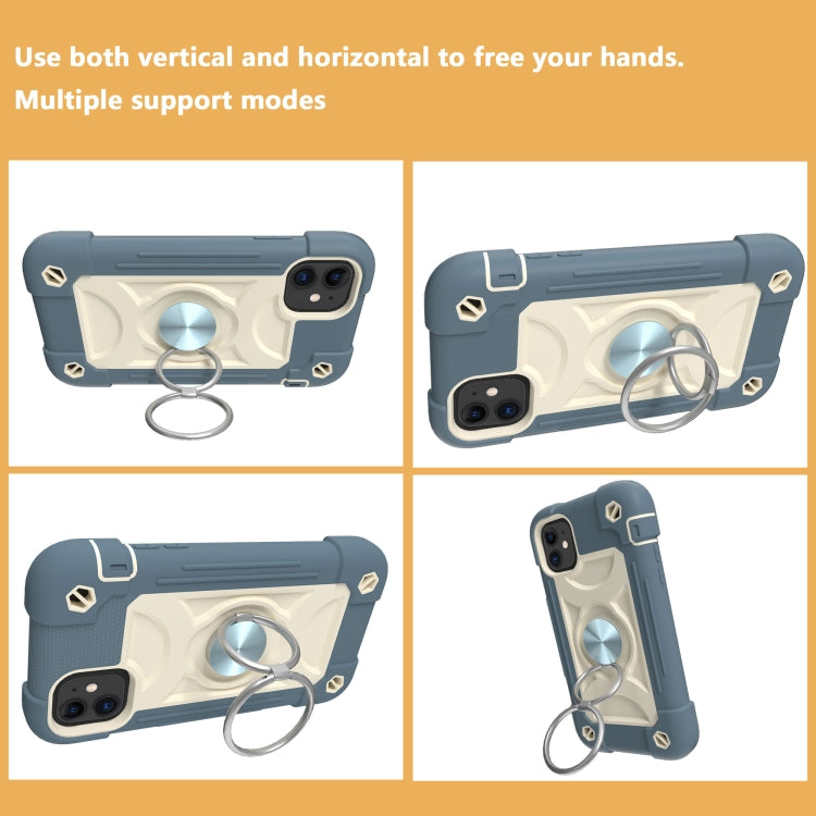 For iPhone 11 Pro Max Shockproof Silicone + PC Protective Case with Dual-Ring Holder