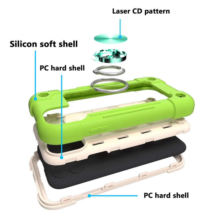 For iPhone 11 Pro Max Shockproof Silicone + PC Protective Case with Dual-Ring Holder