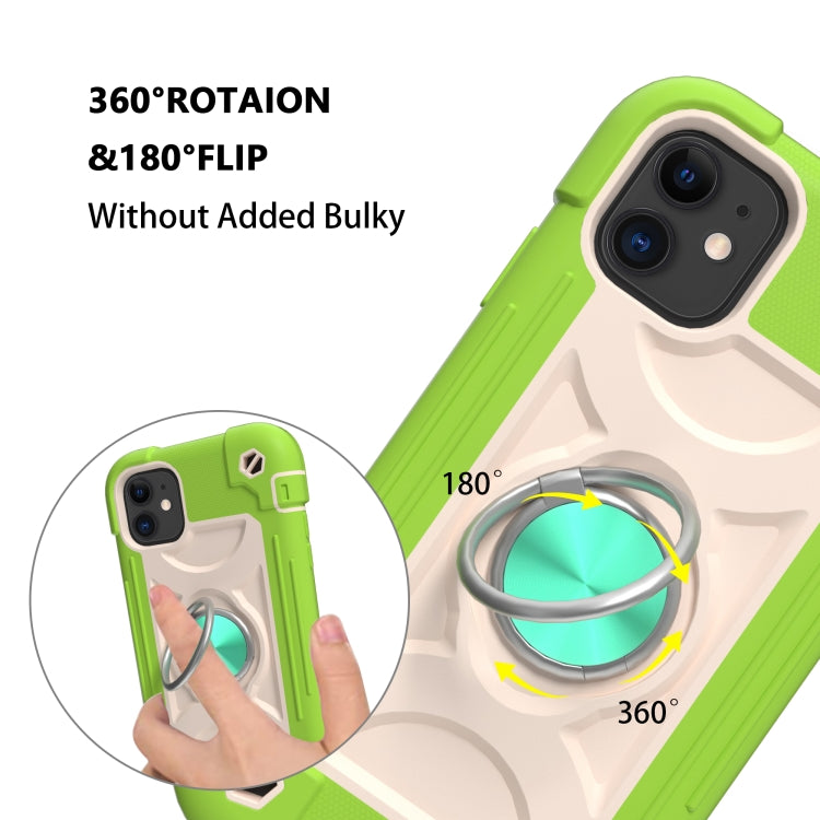For iPhone 11 Pro Max Shockproof Silicone + PC Protective Case with Dual-Ring Holder