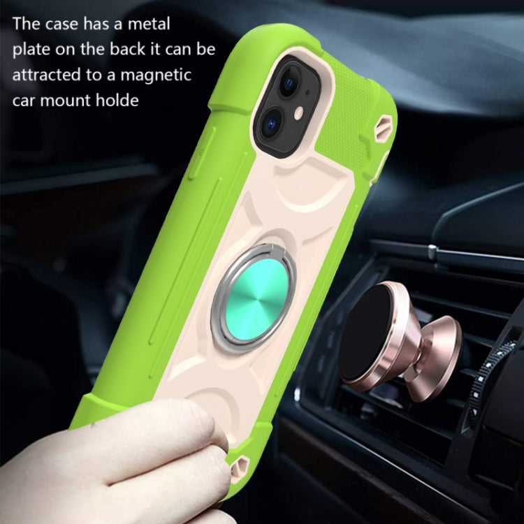 For iPhone 11 Pro Max Shockproof Silicone + PC Protective Case with Dual-Ring Holder
