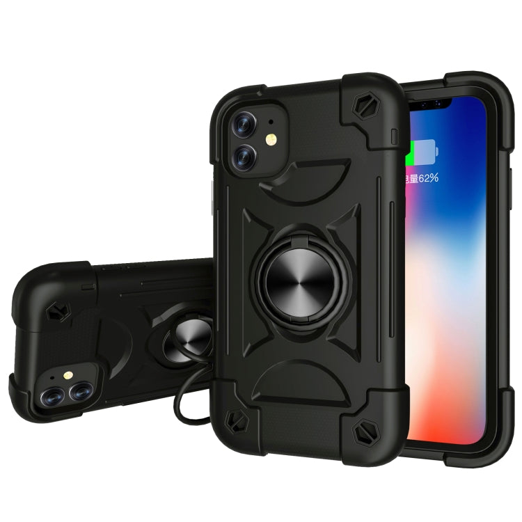 For iPhone 11 Pro Max Shockproof Silicone + PC Protective Case with Dual-Ring Holder
