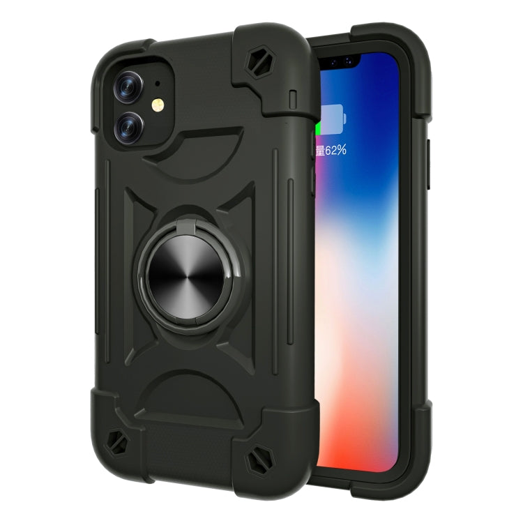 For iPhone 11 Pro Max Shockproof Silicone + PC Protective Case with Dual-Ring Holder