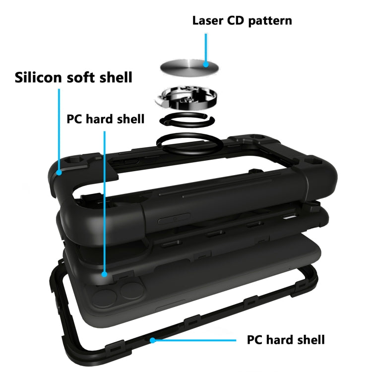 For iPhone 11 Pro Max Shockproof Silicone + PC Protective Case with Dual-Ring Holder