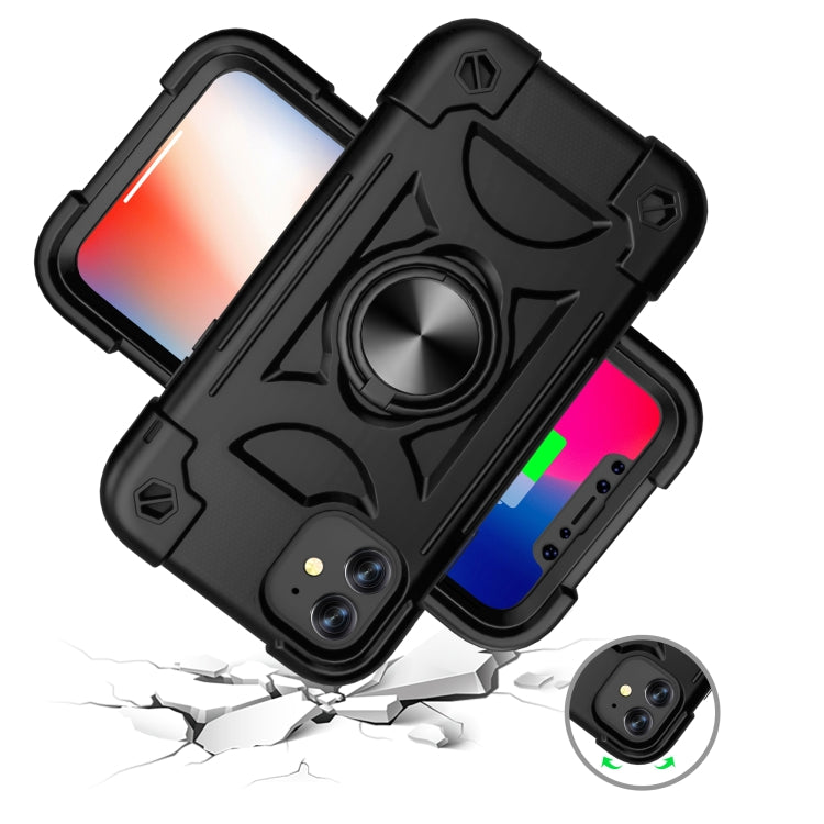 For iPhone 11 Pro Max Shockproof Silicone + PC Protective Case with Dual-Ring Holder