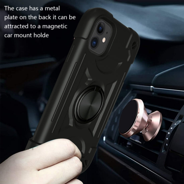 For iPhone 11 Pro Max Shockproof Silicone + PC Protective Case with Dual-Ring Holder
