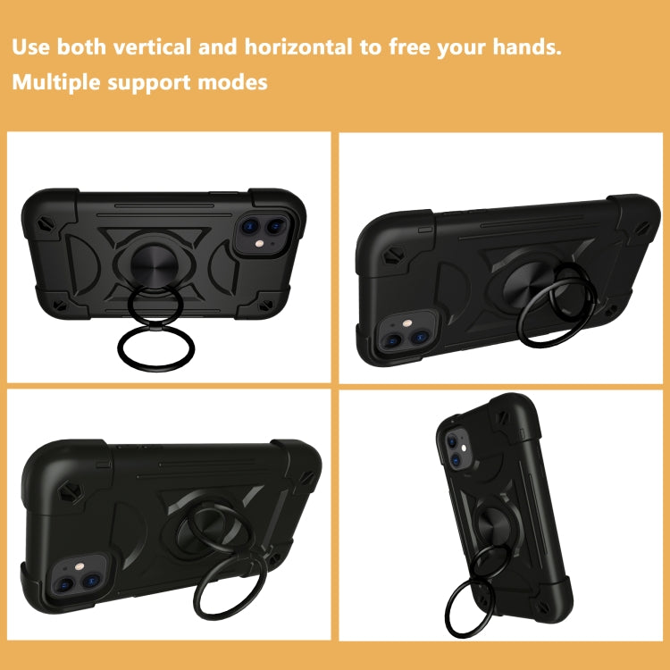For iPhone 11 Pro Max Shockproof Silicone + PC Protective Case with Dual-Ring Holder