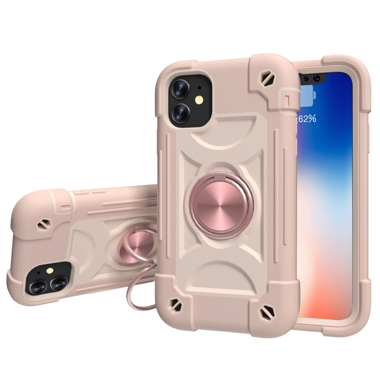 For iPhone 11 Pro Max Shockproof Silicone + PC Protective Case with Dual-Ring Holder