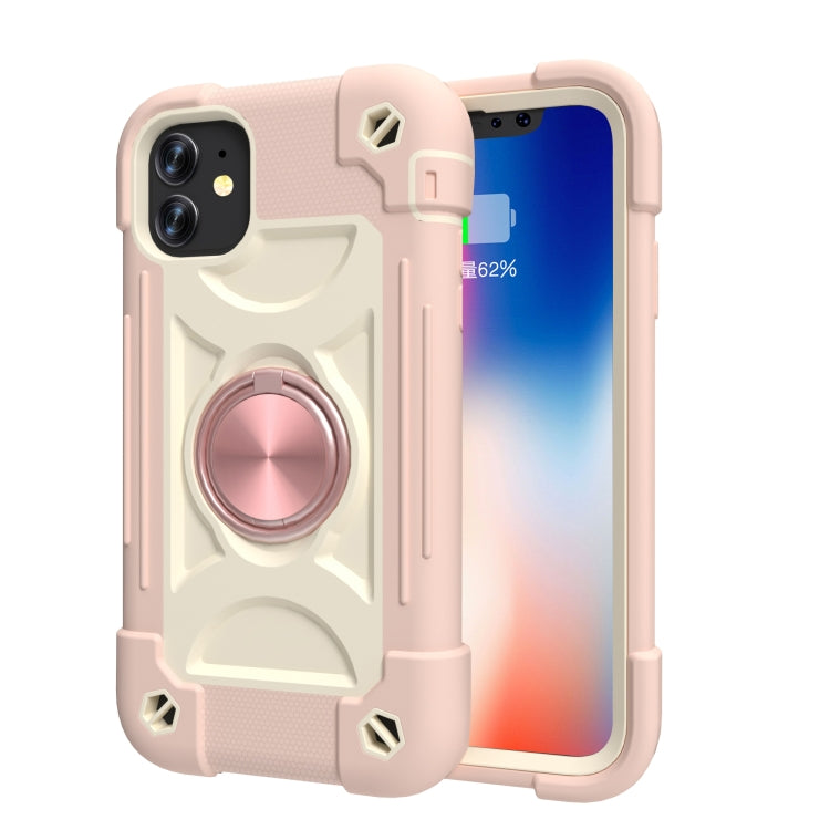 For iPhone 11 Pro Max Shockproof Silicone + PC Protective Case with Dual-Ring Holder
